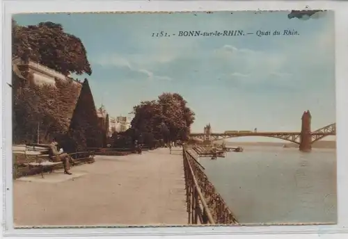 5300 BONN, Rheinufer am Alten Zoll, Blick zur Rheinbrücke, Schiffsanleger, 1920