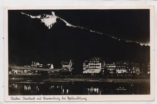 5580 TRABEN - TRARBACH, Ruine Grevenburg mit Beleuchtung bei Nacht, 1955
