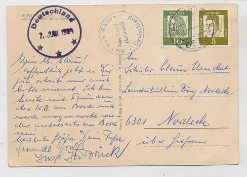 BINNENSCHIFFE - RHEIN, KÖLN - DÜSSELDORFER "DEUTSCHLAND" vor Bingen, mit Bordstempeln, 1964