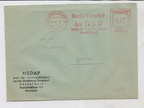 4000 DÜSSELDORF, Maschinenstempel NSV / NSDAP Düsseldorf, 1942