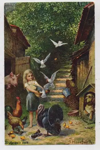 LANDWIRTSCHAFT - VIEHFÜTTERUNG; kÜNSTLER-kARTE oTTO hERFURTH