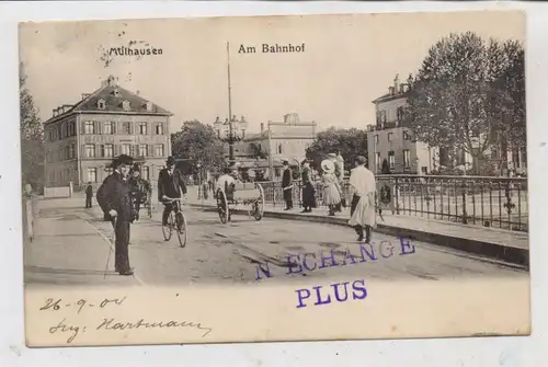F 68100 MÜHLHAUSEN / MULHOUSE, Am Bahnhof, NORD - HOTEL, belebte Szene, 1904