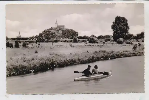 5200 SIEGBURG, Blick von der Sieg auf die Stadt, Kanufahrer. 1954