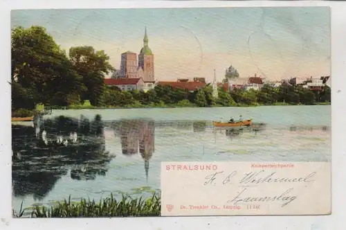 0-2300 STRALSUND, Knieperteichpartie, 1903, color, Verlag Trenkler