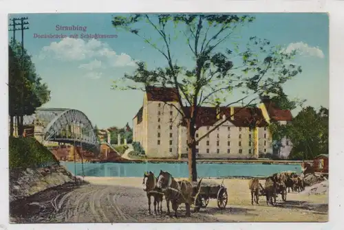 8440 STRAUBING, Schloßkaserne, Donaubrücke, Fuhrwerke