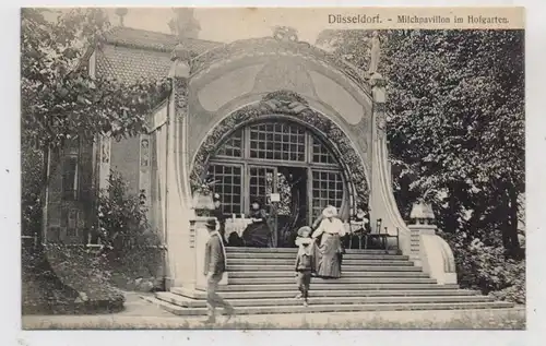 4000 DÜSSELDORF, Milchpavillon im Hofgarten, belebte Szene, 1907, Verlag Wolfrum