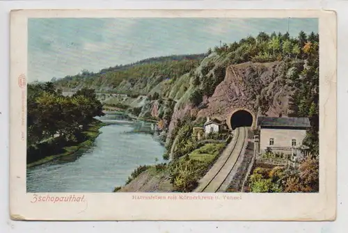 0-9262 FRANKENBERG, Zschopauthal, Harrasfelsen, Körnerkreuz, Eisenbahntunnel, ca. 1905, Verlag Glaser