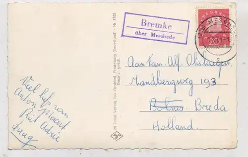 5779 ESLOHE - BREMKE, Postgeschichte, Landpoststempel "Bremke über Meschede", 1961
