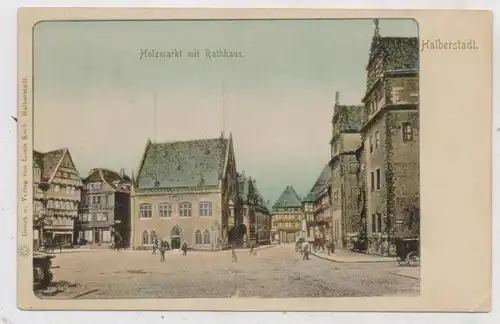 0-3600 HALBERSTADT, Holzmarkt mit Rathaus, belebte Szene, ca. 1900