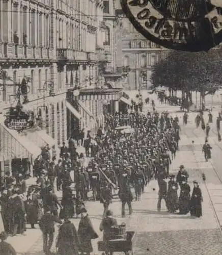 7000 STUTTGART, Am Bahnhof, Militäreinheit, Droschken, sehr belebte Szene, 1909