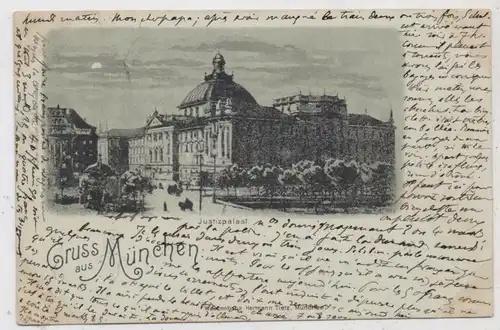 8000 MÜNCHEN, Justizpalast, Mondscheinkarte, 1898