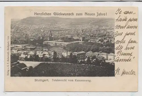 7000 STUTTGART, Neujahrskarte 1910 / 11, Totalansicht vom Kanonenweg