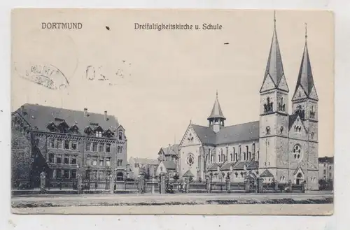 4600 DORTMUND, Nordstadt, Dreifaltigkeitskirche und Schule, 1909