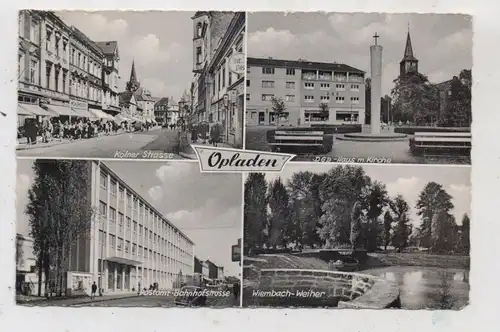 5090 LEVERKUSEN - OPLADEN,  Kölner Straße, DGB-Haus, Postamt-Bahnhofstrasse, Wiembach-Weiher, 1955