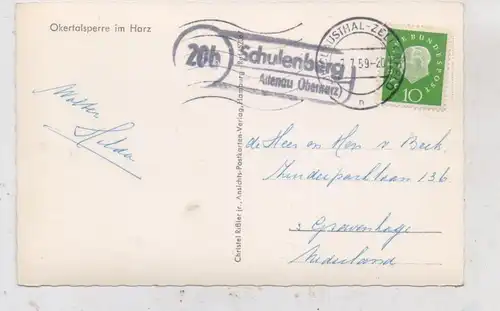 3392 CLAUSTHAL-ZELLERFELD - SCHULENBERG, Okertalsperre,, Landpoststempel  "20b Schulenberg über Abtenau Oberharz), 1959