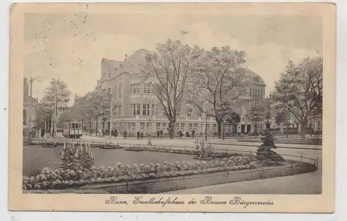 5300 BONN, Gesellschaftshaus des Bonner Bürgervereins, Kronprinzenstrasse / Poppelsdorfer Allee, Strassenbahn, 1922