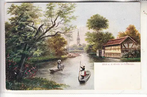 0-7543 LÜBBENAU, Blick auf die Kirche, Künstler-Karte, kl. Druckstelle