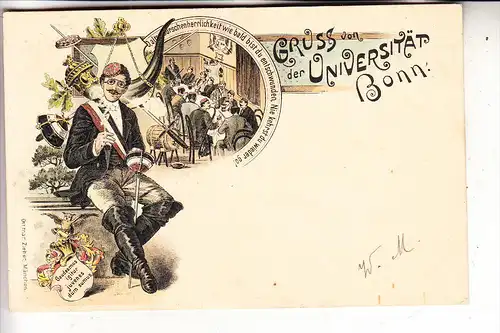 5300 BONN, Gruss v. der Universität Bonn, Studentica, Burschen, Schlagende Verbindung, Verlag Zieher München, ca. 1900