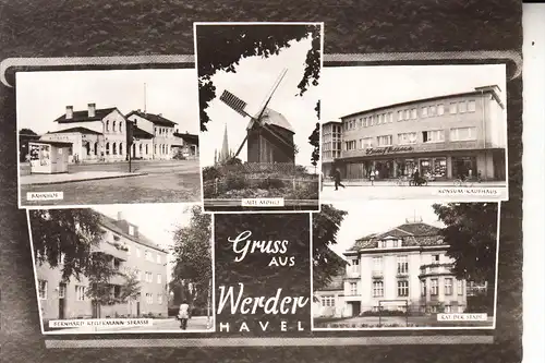0-1512 WERDER, Mehrbildkarte, Windmühle, Konsum, Bahnhof, Kellermann-Strasse, Rat der Stadt, 1964