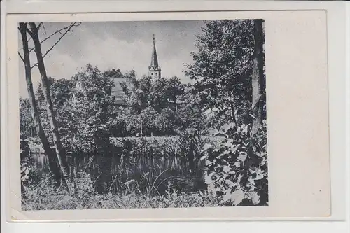 0-1403 BIRKENWERDER, Fließ mit Blick auf die Kirche, 1944