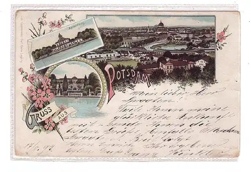 0-1500 POTSDAM, Lithographie, 3-Bild-Ansicht, 1897
