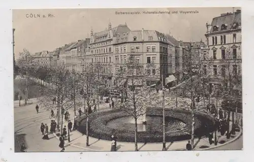 5000 KÖLN,  Barbarossaplatz, Hohenstaufenring, Weyerstrasse, Springbrunnen, Strassenbahnen, sehr belebte Szene, Trenkler