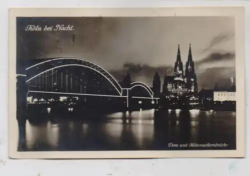 5000 KÖLN bei Nacht, beleuchtete Hohenzollernbrücke und Kölner Dom,  1929