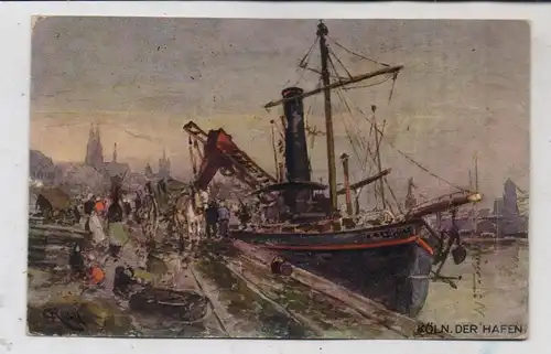 5000 KÖLN, Hafen, Künstler-Karte Rüdell. 1929