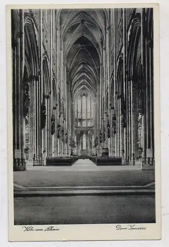 5000 KÖLN, KÖLNER DOM, Innenansicht, 1937, Verlag Kratz ohne Nummerierung