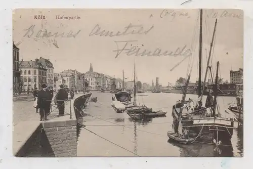 5000 KÖLN, Hafenpartie, Frachtschiffe, belebte Szene, 1906