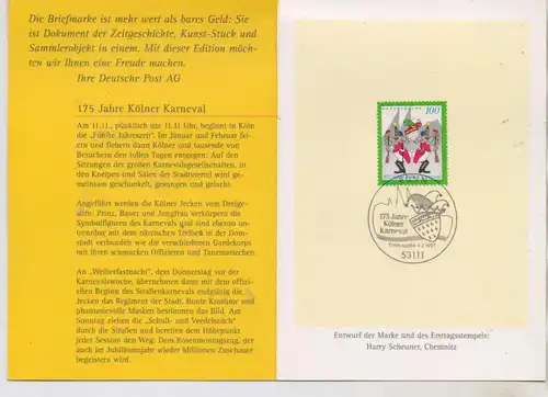 5000 KÖLN, KARNEVAL, Sonderbriefmarke, Sonderstempel, 175 Jahre Kölner Karneval, Klappkarte