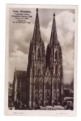 5000  KÖLN, Kölner Dom von Westen, 1951, Kratz-Verlag # 129a