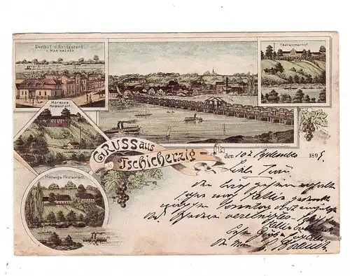 NEUMARK - ZÜLLICHAU-TSCHICHERZIG / SULECHOW, Lithographie 1899, Restaurants, Gasthöfe, Tschammerhof, Brücke