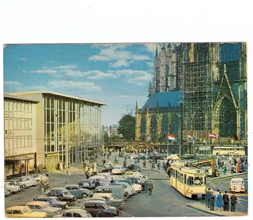 5000 KÖLN, Hauptbahnhof, Vorplatz, Kölner Dom, Strassenbahn, 1963, kl. Druckstelle
