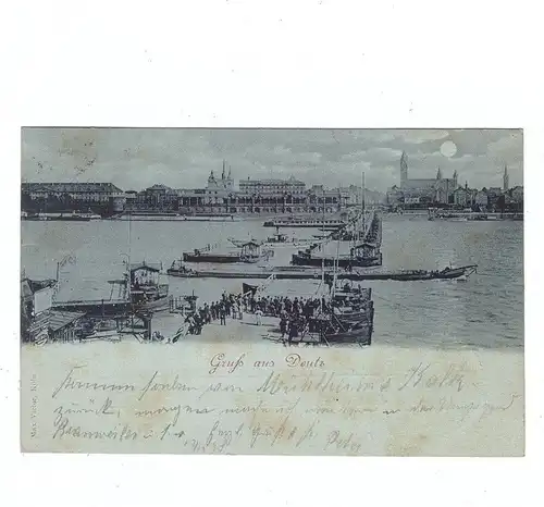 5000  KÖLN, Schiffsbrücke nach Deutz, Mondscheinkarte, Blick aus Deutz, 1898