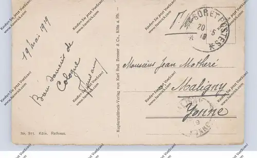 5000  KÖLN, Postgeschichte, 1919, französische Militärpost