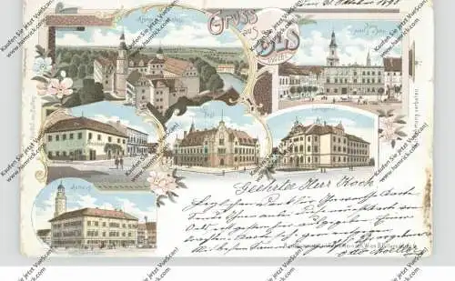 NIEDER - SCHLESIEN - OELS / OLESNICA, Lithographie 1898, Hotel goldener Adler, Gasthaus Lachmann, Post, Landgericht...