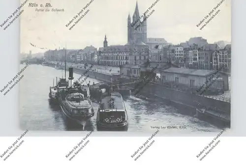 5000 KÖLN, Rheinpartie am Bollwerk, Fracht-Binnenschiffe, 1905