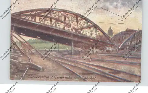 LITAUEN / LIETUVA - VILNIUS / WILNA, 1.Weltkrieg, Die zerstörte Eisenbahnbrücke am Bahnhof, 1916, deutsche Feldpost