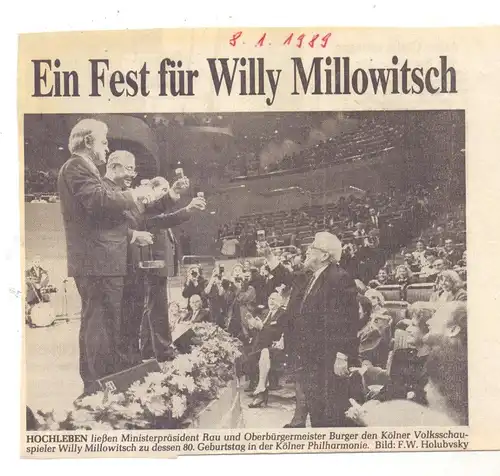 5000  KÖLN, Theater, Willy Millowitsch, kleine Sammlung Zeitungsausschnitte und Autogrammkarten