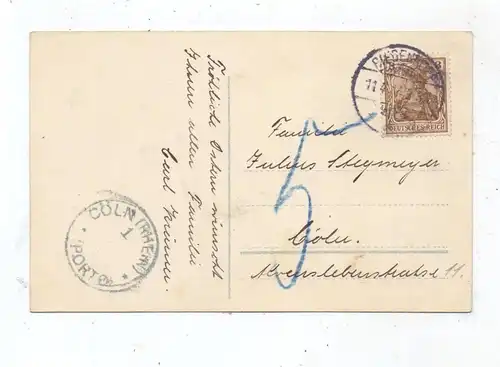 5000 KÖLN, Postgeschichte, Nachgebühr, PORTO-Stempel 1914