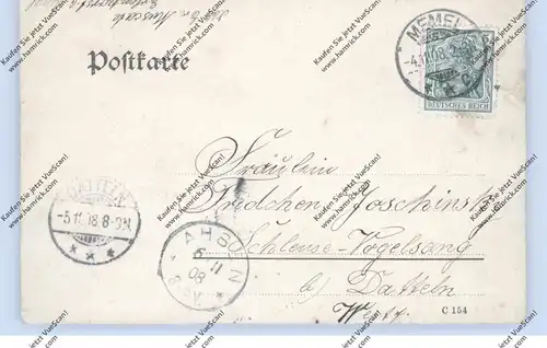 LITAUEN / LIETUVA - ERLENHORST / ALKSNYNE, handgemalte AK von Erna Muscate, 1908 nach Schleuse Vogelsang