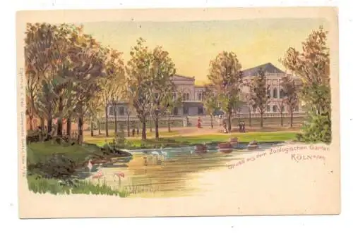 5000 KÖLN, KÖLNER ZOO, Lithographie, Flamingoteich