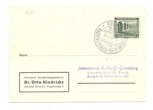 5000 KÖLN, Postgeschichte, Sonderstempel K.d.F. Briefmarkenschau Rautenstrauch-Joest-Mueum, 1937
