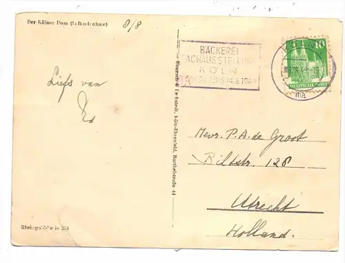 5000 KÖLN, POSTGESCHICHTE, Sonderstempel "Bäckerei-Fachausstellung 1949"