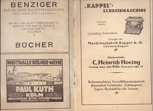 5000 KÖLN, Mitgliederverzeichnis Kölner Männer Gesang Verein / Wolkenburg Kasino, 1924, 35 Seiten, altersb. Erhaltung