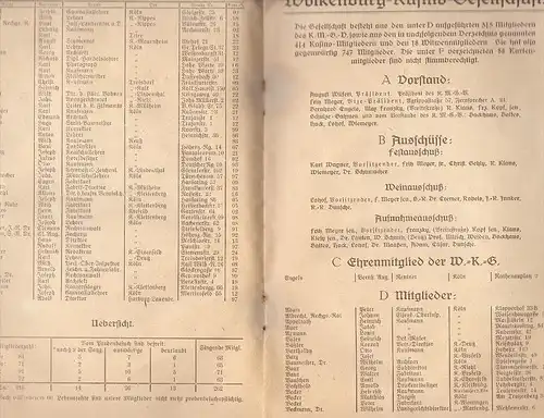 5000 KÖLN, Mitgliederverzeichnis Kölner Männer Gesang Verein / Wolkenburg Kasino, 1924, 35 Seiten, altersb. Erhaltung