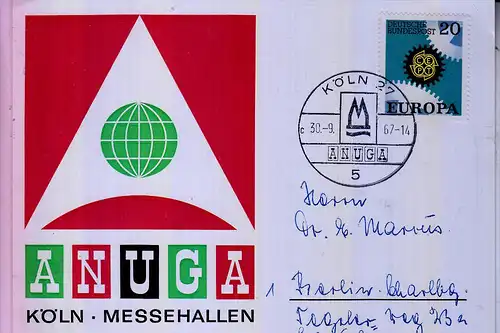 5000 KÖLN, EREIGNIS, ANUGA 1967, Sonderpostkarte
