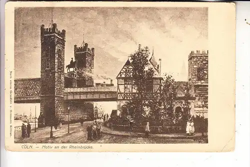 5000 KÖLN, Hohenzollernbrücke, Künstler-Karte Hermann Killian, 1908,  kl. Knick