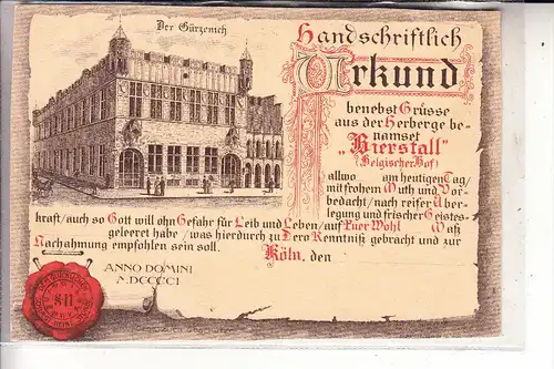 5000 KÖLN, Gürzenich, Werbekarte des Belgischen Hofes, 1901